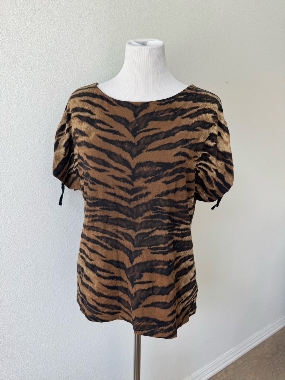NWT Ralph Lauren Brown Tiger-Print Short Sleeve Top